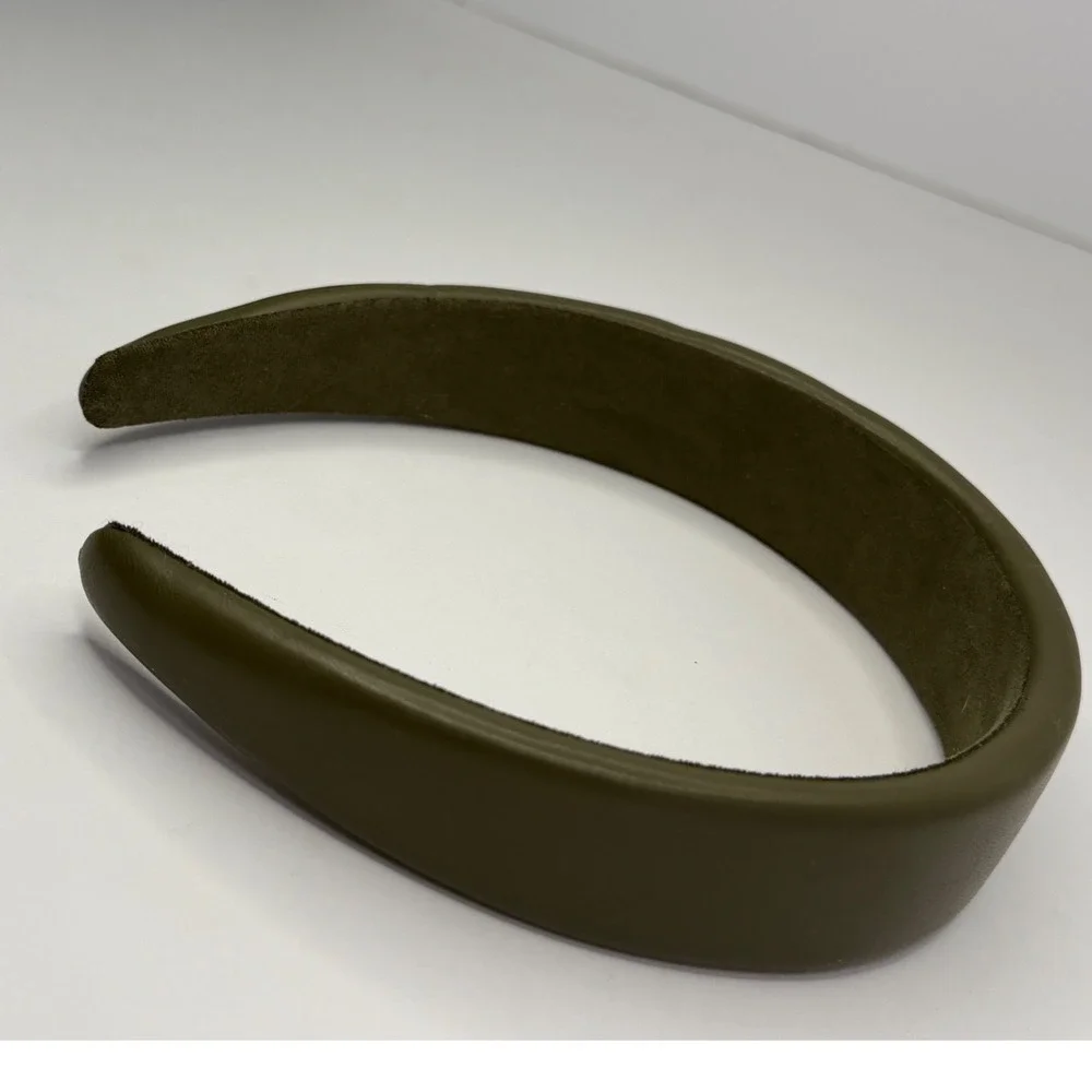 Olive‎ Green Padded Faux Leather Headband Wide Matte Hair Accessory Minimalist
